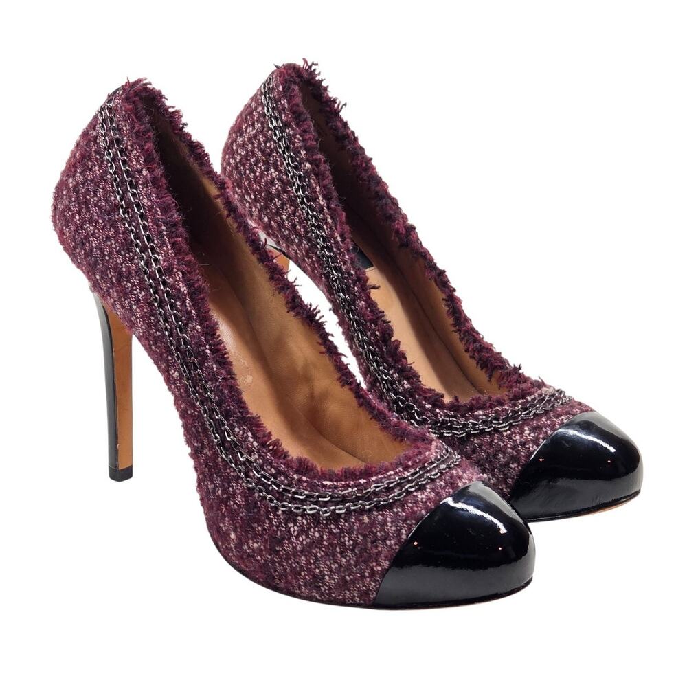 Ann Taylor Maya Burgundy Tweed Cap Toe Chain Trim Heels Size 7M